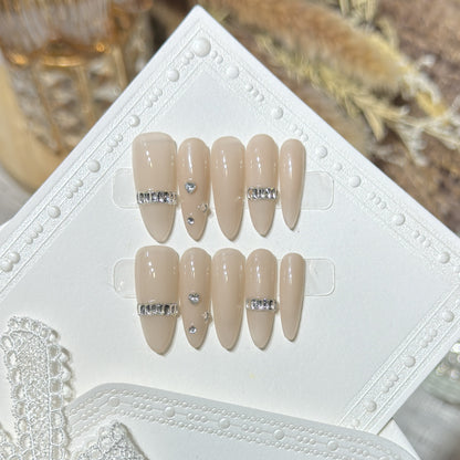 Elegant Stiletto Press-On Nail Set with Diamond Accents Acalora