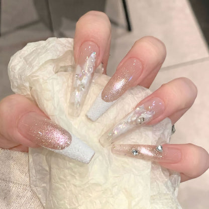 Elegant Press-On Nail Set with Floral and Gemstone Accents Acalora