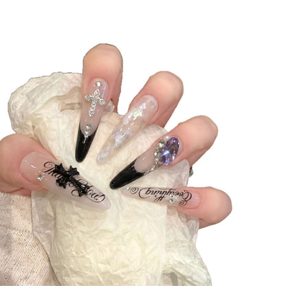 Artistic Stiletto Press-On Nail Art Set with Elegant Decorative Elements Acalora