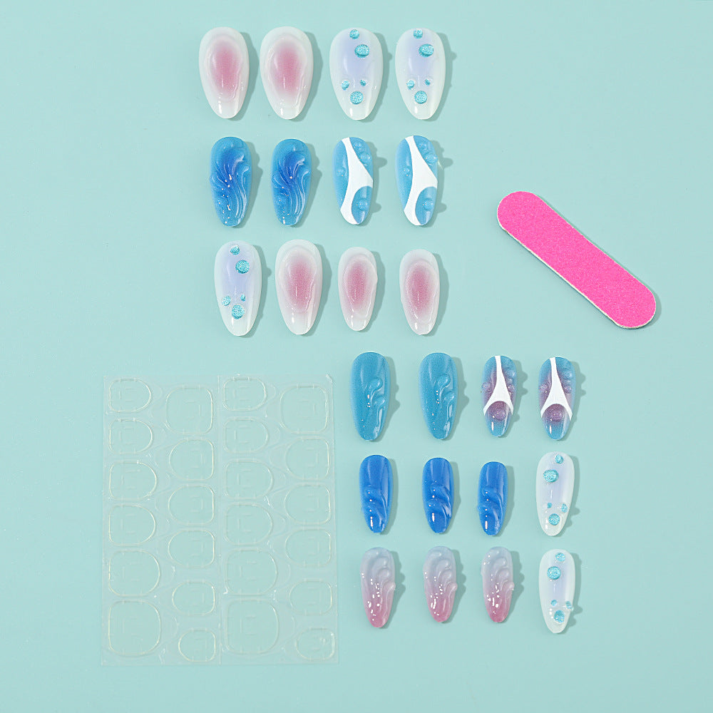 Acrylic Nail Set with Modern Aqua Designs Acalora