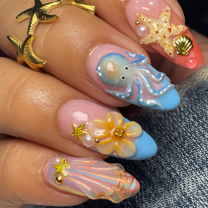 Ocean-Inspired Press-On Nail Art Design Acalora