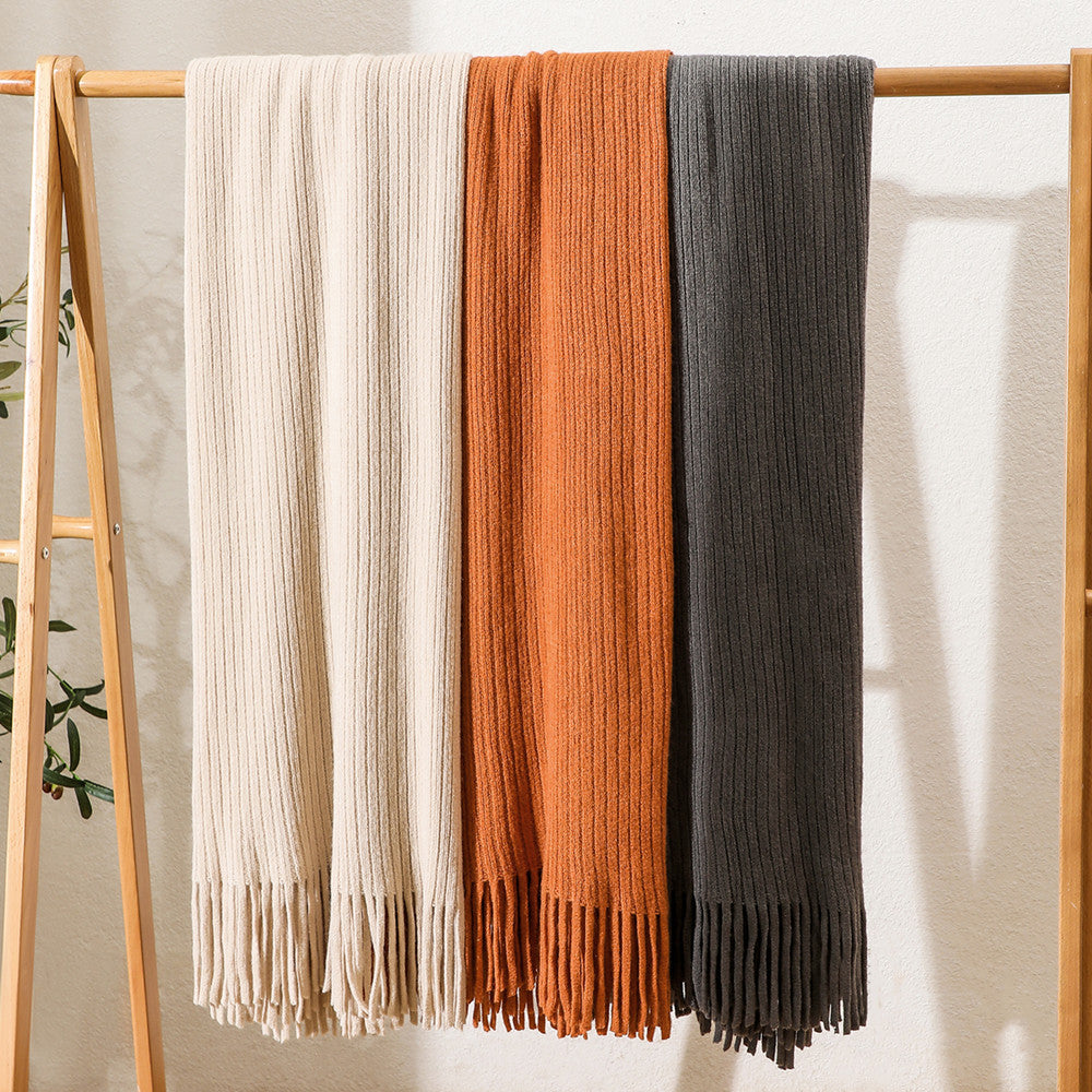 Luxurious Textured Knit Fringe Throw Blanket