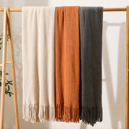 Luxurious Textured Knit Fringe Throw Blanket