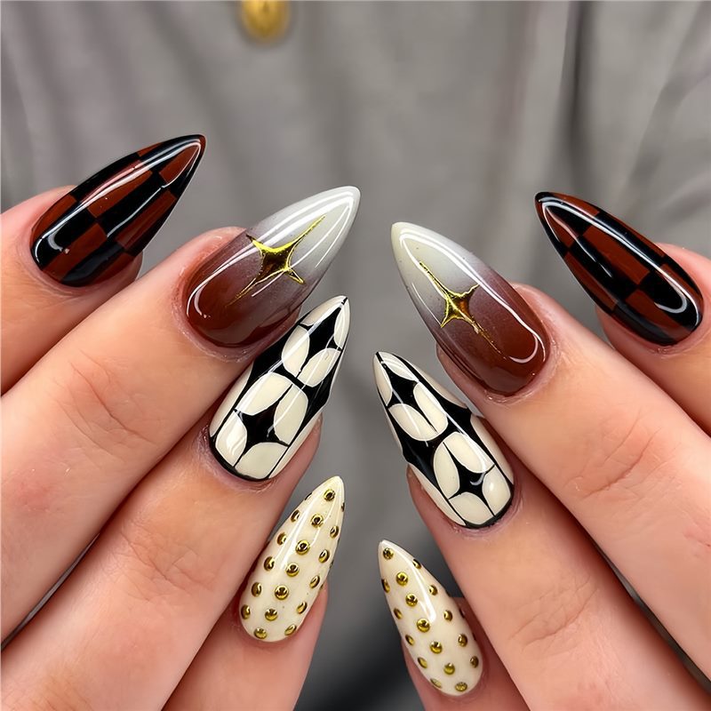 Stylish Stiletto Press-On Nails with Elegant Patterns Acalora