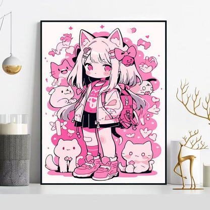 Whimsical Cat-Themed Illustration Wall Art
