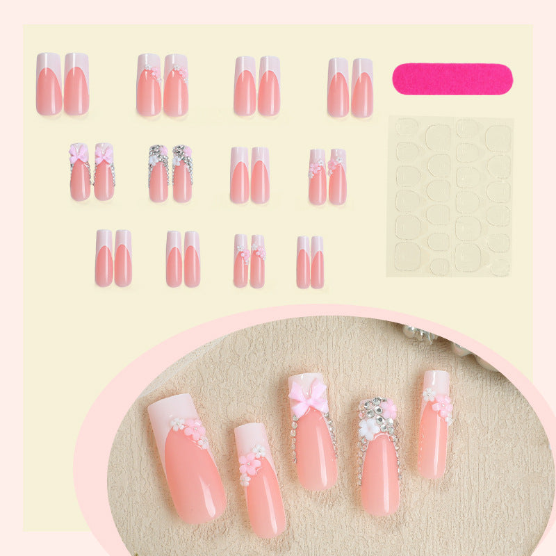 Decorative Press-On Nail Set with Elegant Floral and Gem Accents Acalora