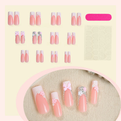 Decorative Press-On Nail Set with Elegant Floral and Gem Accents Acalora