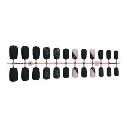 Matte Finish Press-On Nail Set with Glamorous Black and Sparkly Designs Acalora