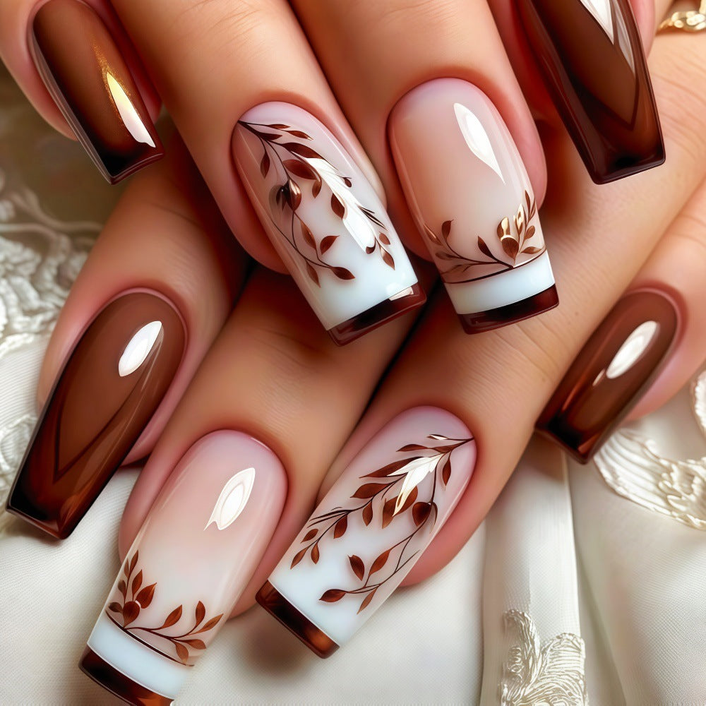 Elegant Artificial Nails with Filigree Leaf Patterns Acalora