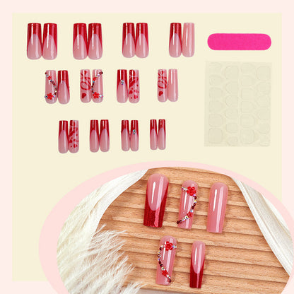 Elegant Press-On Nail Art Set with Floral and Glitter Accents Acalora