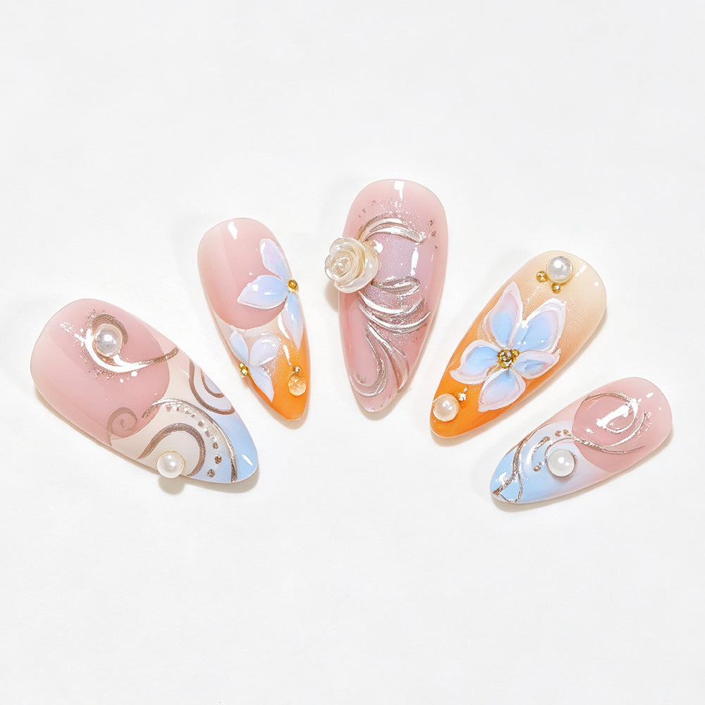 Floral Embellished Stiletto Nail Art Acalora