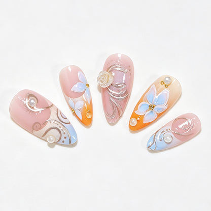 Floral Embellished Stiletto Nail Art Acalora