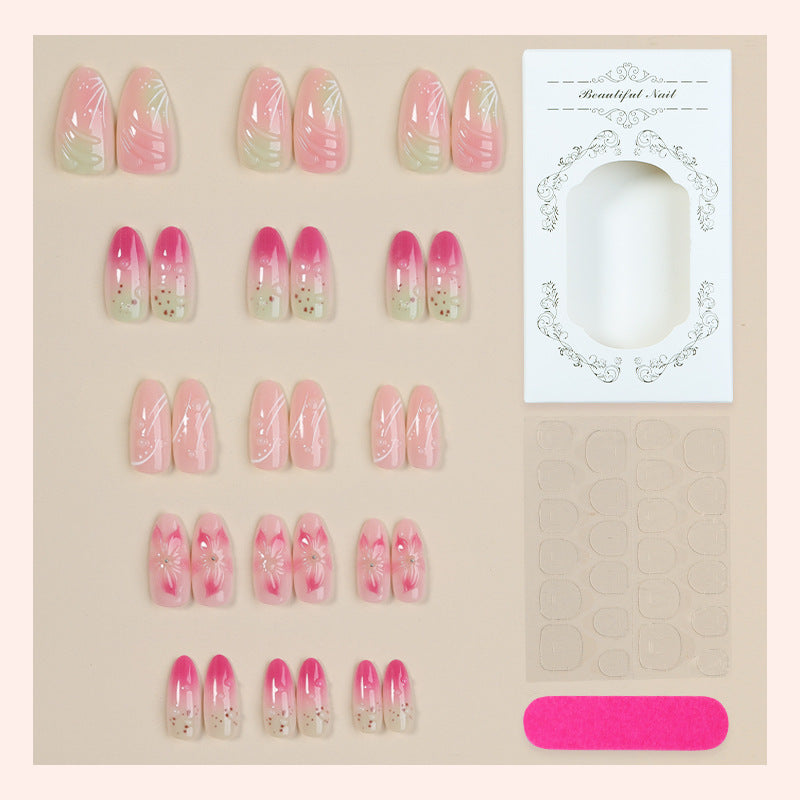 Artistic Press-On Nail Set with Floral Designs Acalora