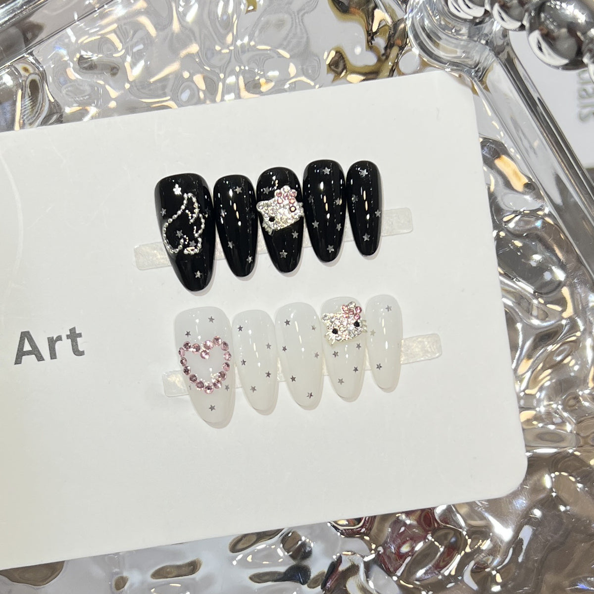 Elegant Stiletto Press-On Nail Set with Decorative Accents Acalora