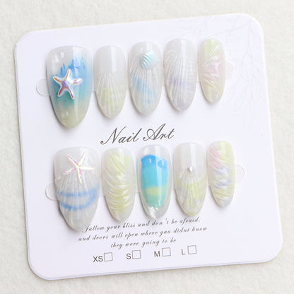 Coastal-Inspired Press-On Nail Art Acalora