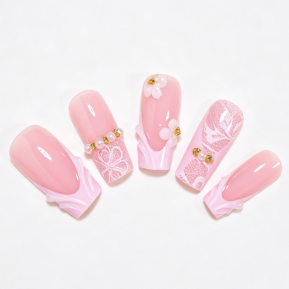 Elegant Floral Press-On Nail Art Tips Acalora