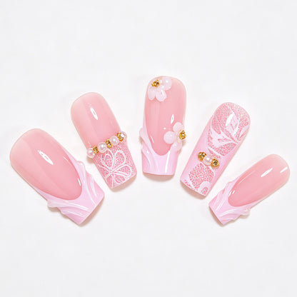 Elegant Floral Press-On Nail Art Tips Acalora