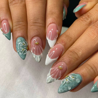 Decorative Floral Stiletto Press-On Nails Acalora