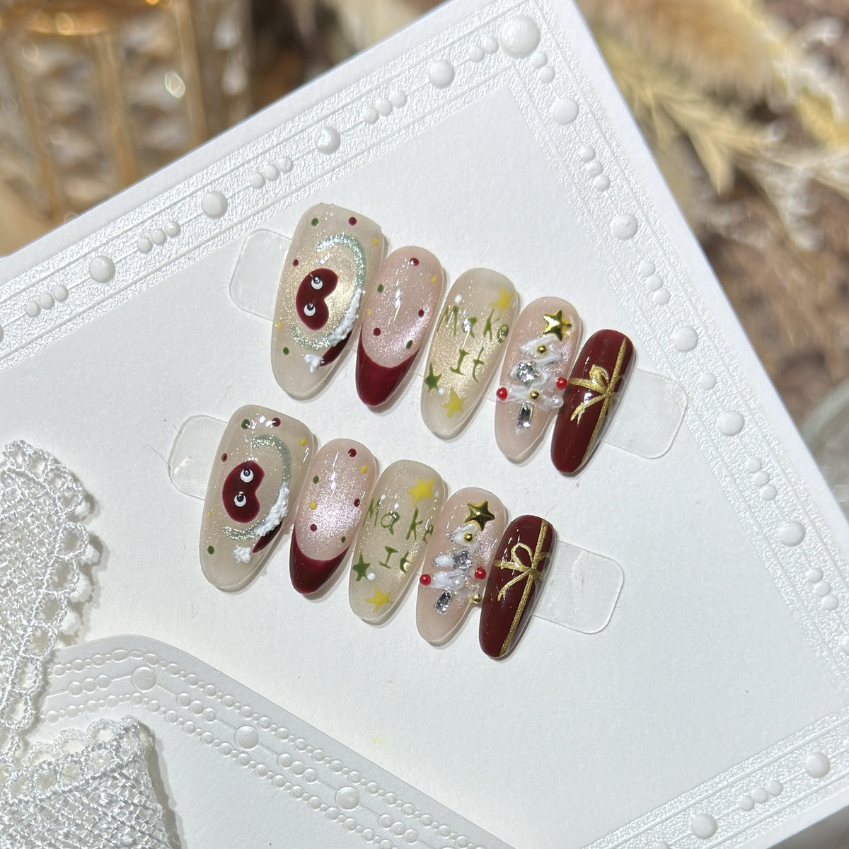 Festive Press-On Nail Art Set with Holiday Designs Acalora