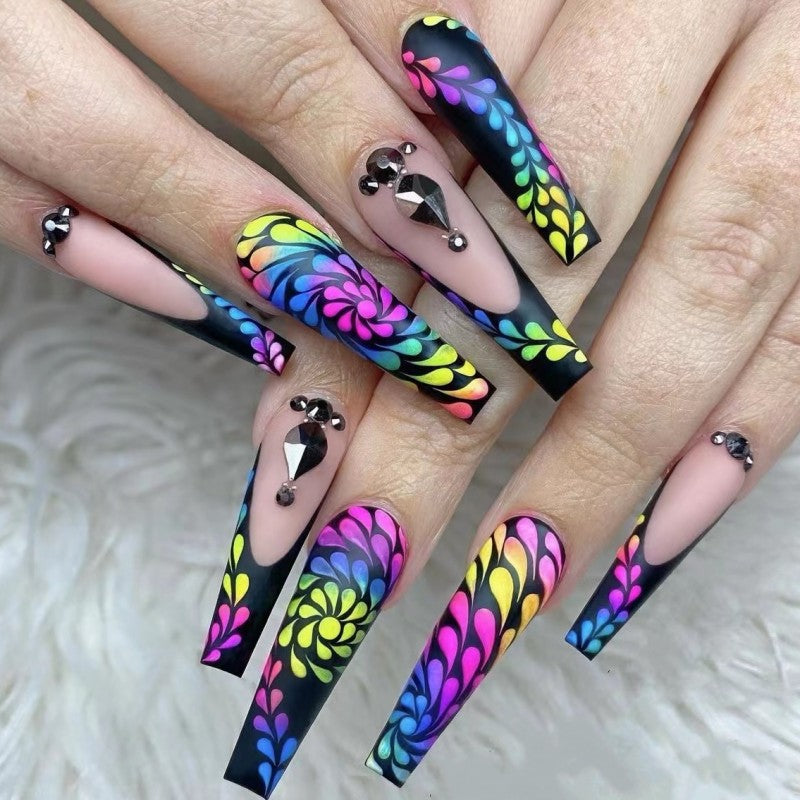 Art nails with colorful floral patterns Acalora
