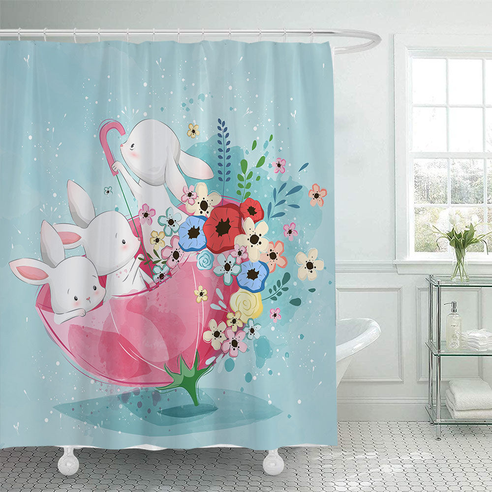 Whimsical Bunny Print Shower Curtain