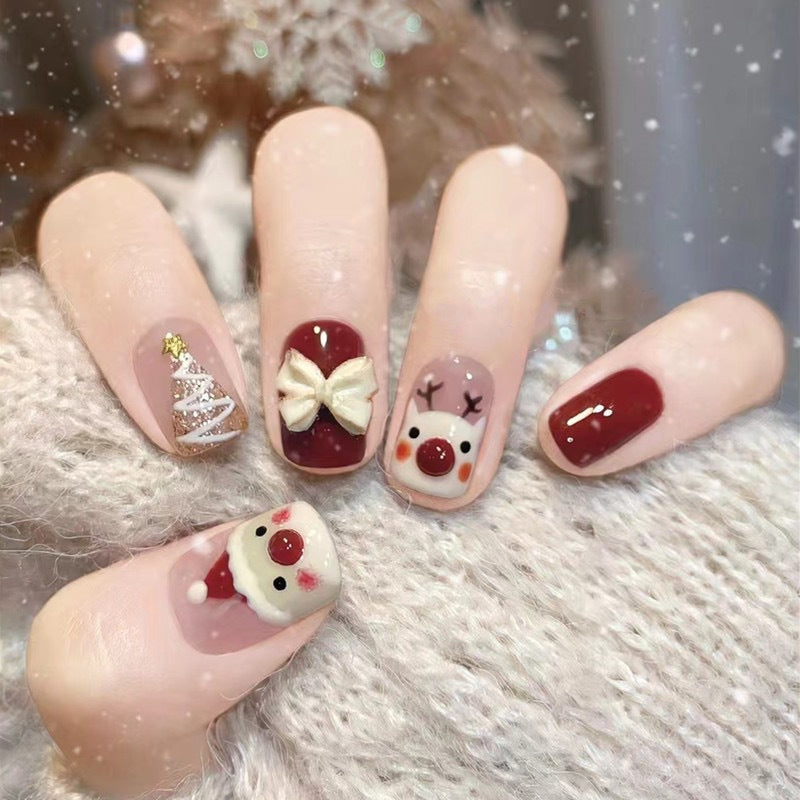 Festive Winter-Themed Press-On Nail Set Acalora