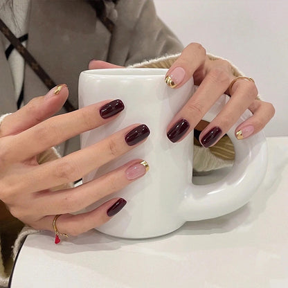 Elegant Press-On Nail Kit with Gold Tip Accents Acalora