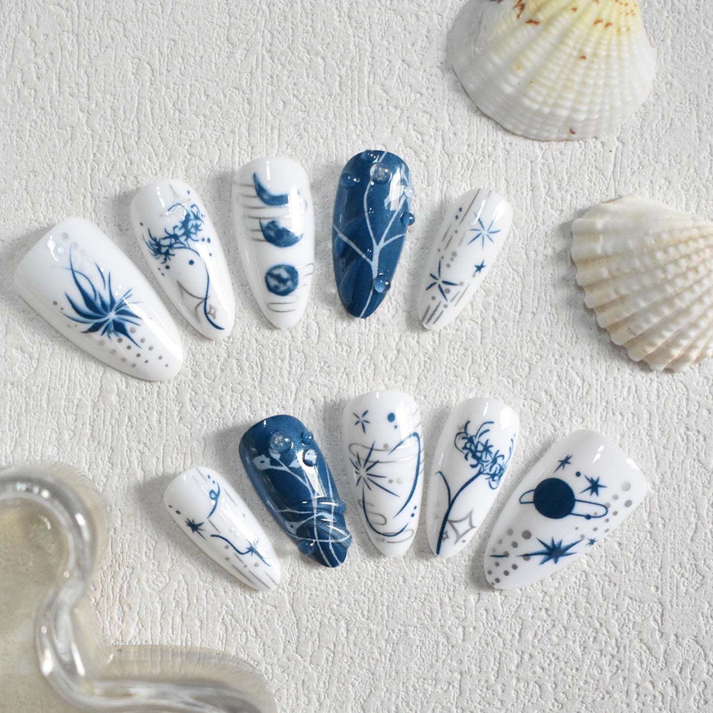 Artistic Long Stiletto Press-On Nails with Decorative Accents Acalora