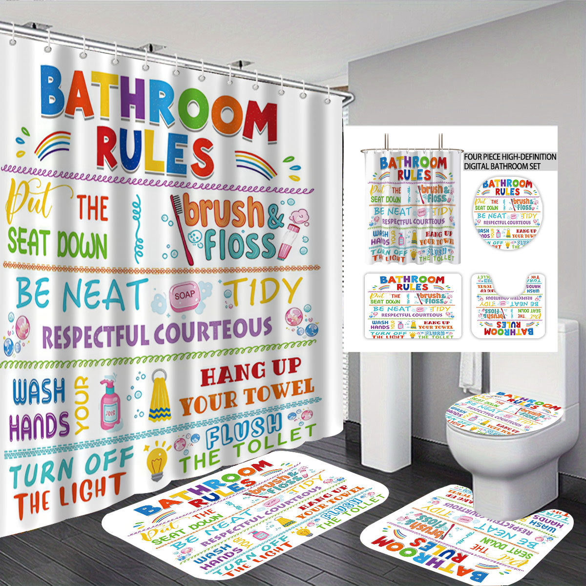 Bathroom Rules Digital Bathroom Décor Set