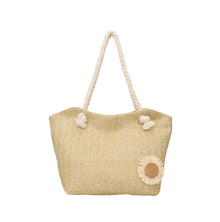 Decorative Floral Embellished Beach Tote Bag Acalora