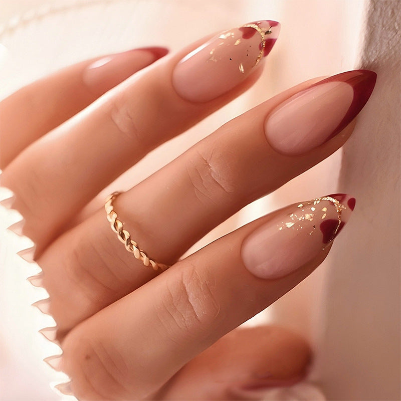 Elegant Stiletto Press-On Nail Set with Decorative Gold Accents Acalora