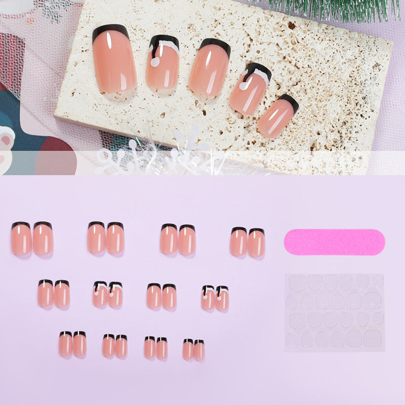 Glossy French Tip Press-On Nail Set Acalora