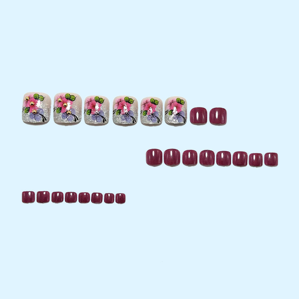 Artificial nails with floral motifs and glitter accents Acalora