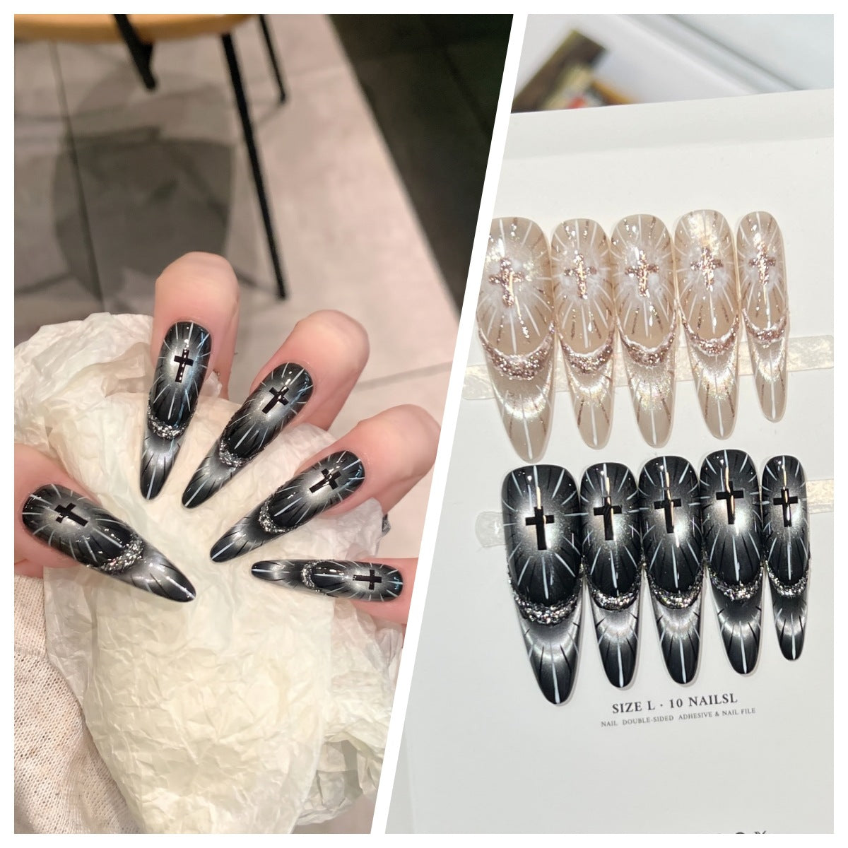 Artistic Stiletto Press-On Nail Set with Charming Patterns Acalora