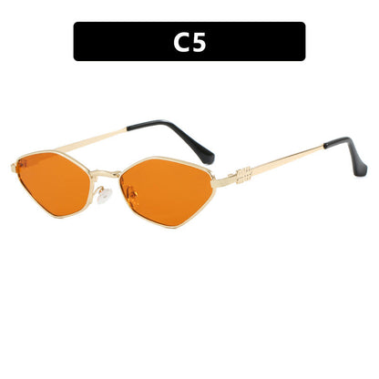 Women's geometric sunglasses with glossy metal frame and polarized lenses Bowlift