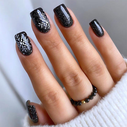 Artistic Press-On Nail Set with Chic Snowflake Design Acalora