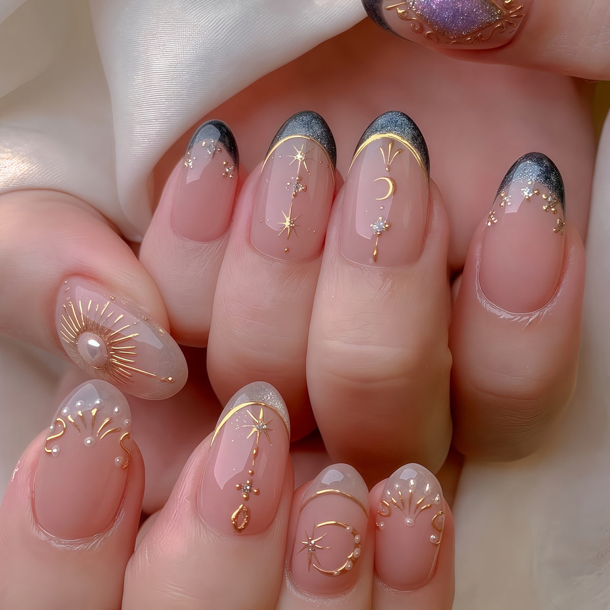 Celestial-Themed Press-On Nail Art Acalora
