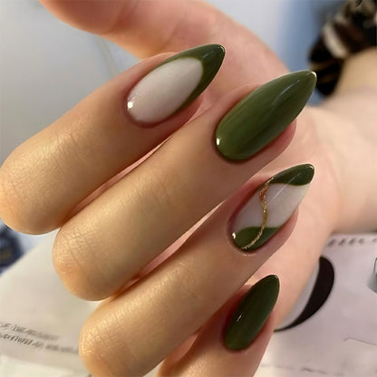 Artistic Press-On Nail Set with Elegant Geometric Design Acalora