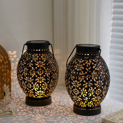 Moroccan-Style Cutwork Metal Candle Lantern with Hanging Handle Acalora