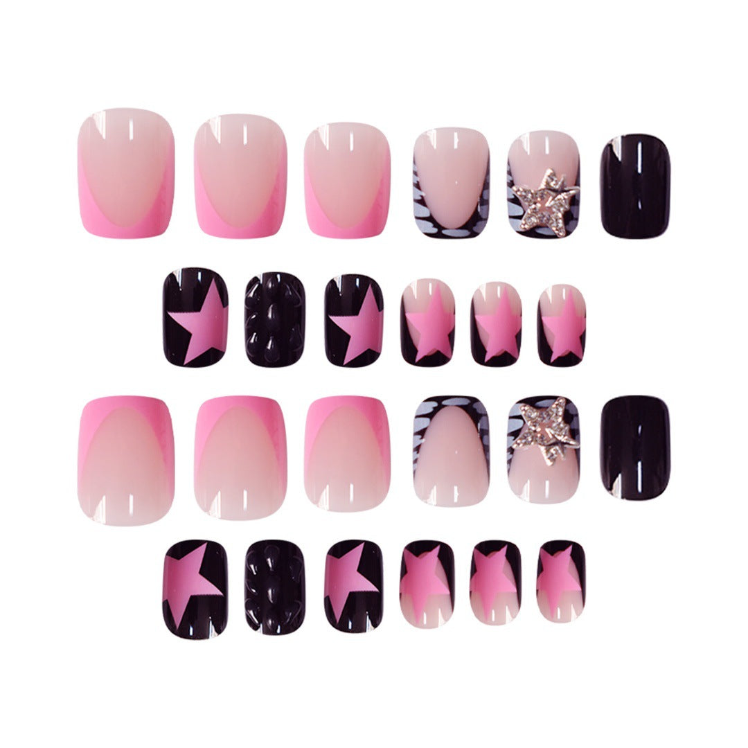 Artistic Press-On Nail Set with Star and Glitter Accents Acalora