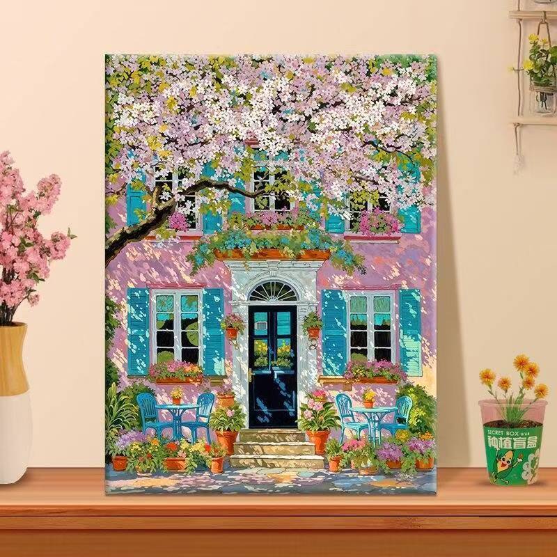 Vibrant Floral Cafe Landscape Canvas Art