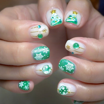 Artificial Nail Set with Festive Winter Design Acalora