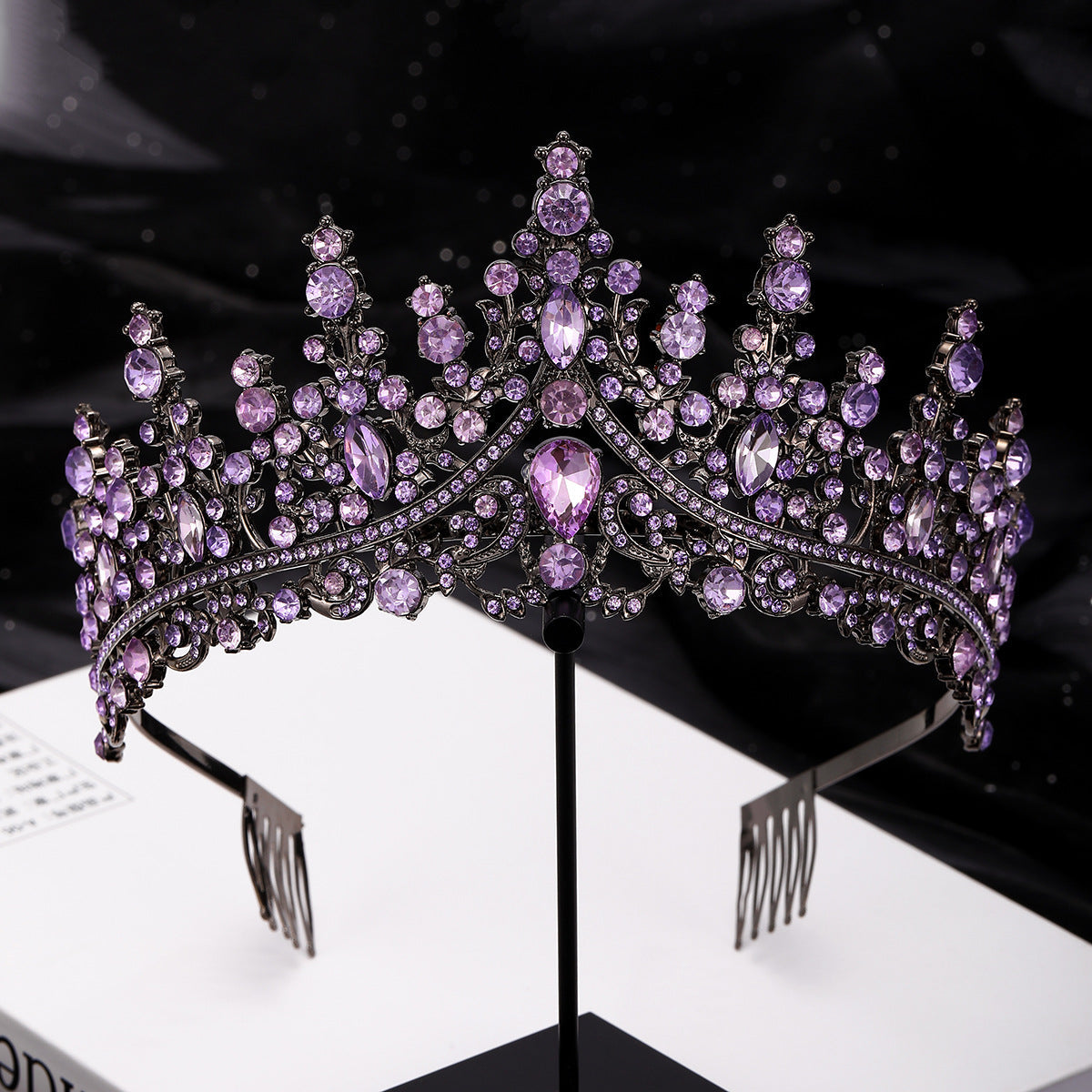 Ladies Opulent Tiara with Black Crystal Detailing Bowlift