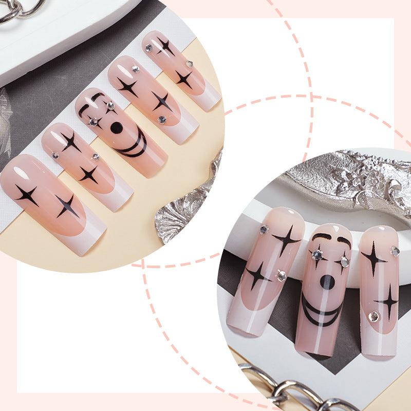 Artistic Press-On Nail Set with Unique Star and Graphic Designs Acalora