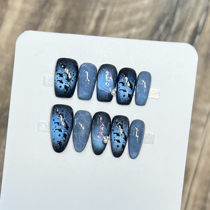 Artistic Press-On Nail Set with Starry Night Design Acalora