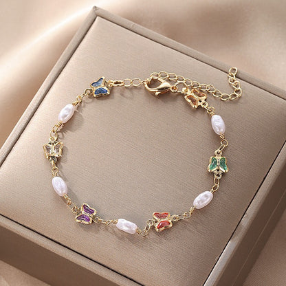 Butterfly and Daisy Charm Anklet Acalora
