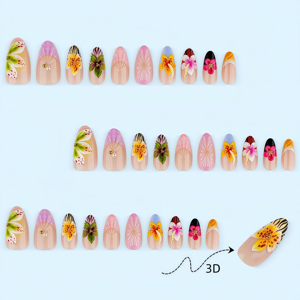 Artificial nails with floral design and 3D applications Acalora