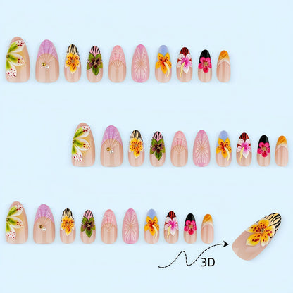 Artificial nails with floral design and 3D applications Acalora