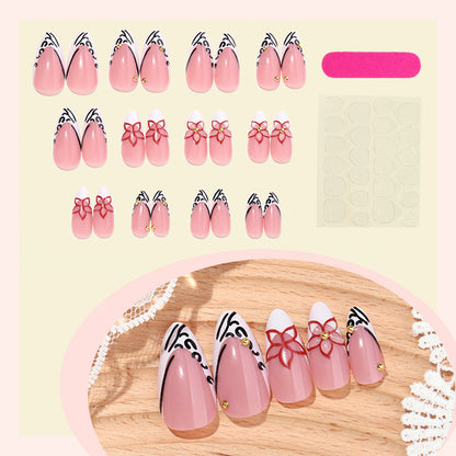 Decorative Press-On Nail Set with Floral and Geometric Accents Acalora