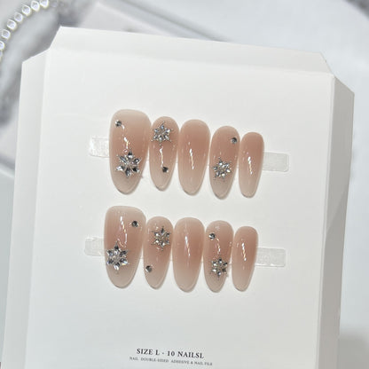 Glittery Press-On Nail Art Set with Snowflake Design Acalora